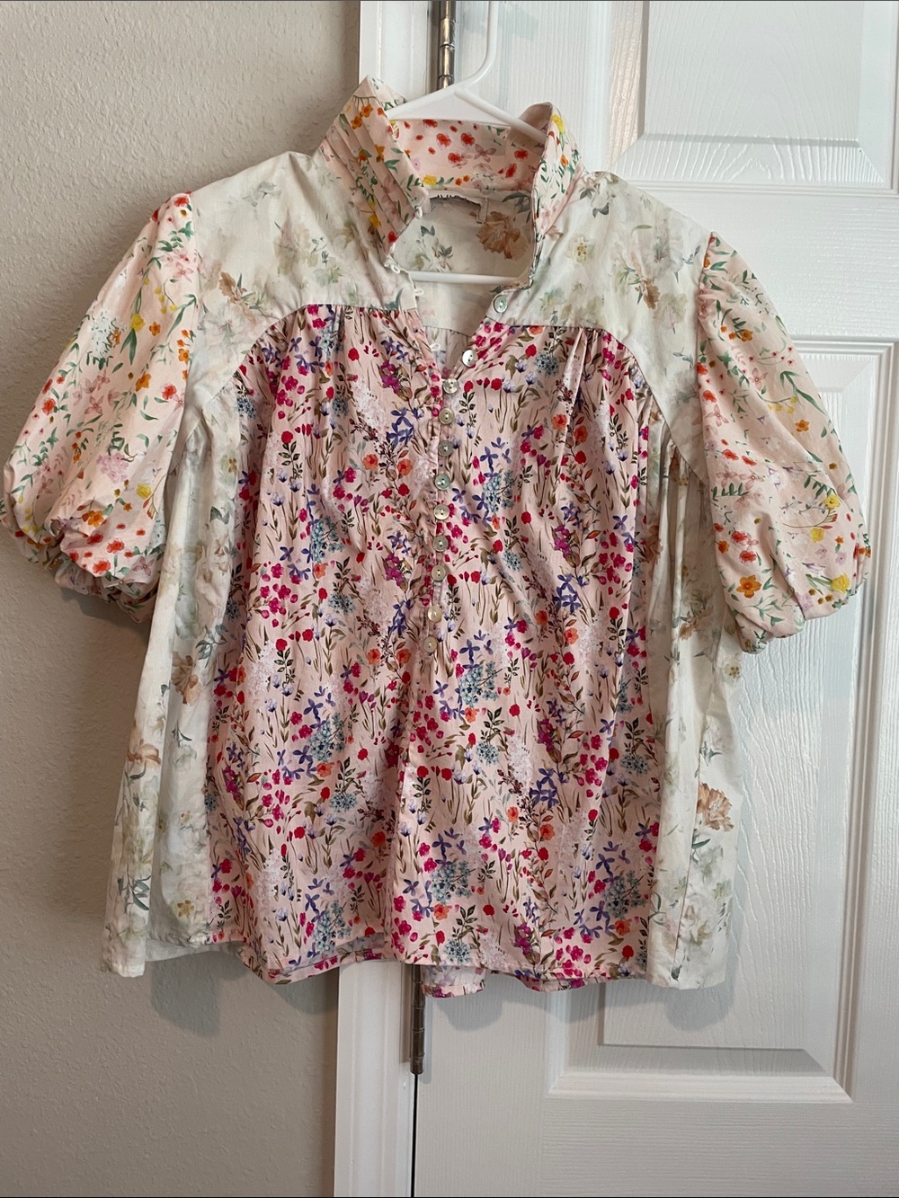 Floral Puff-Sleeve Blouse - Pink Multi